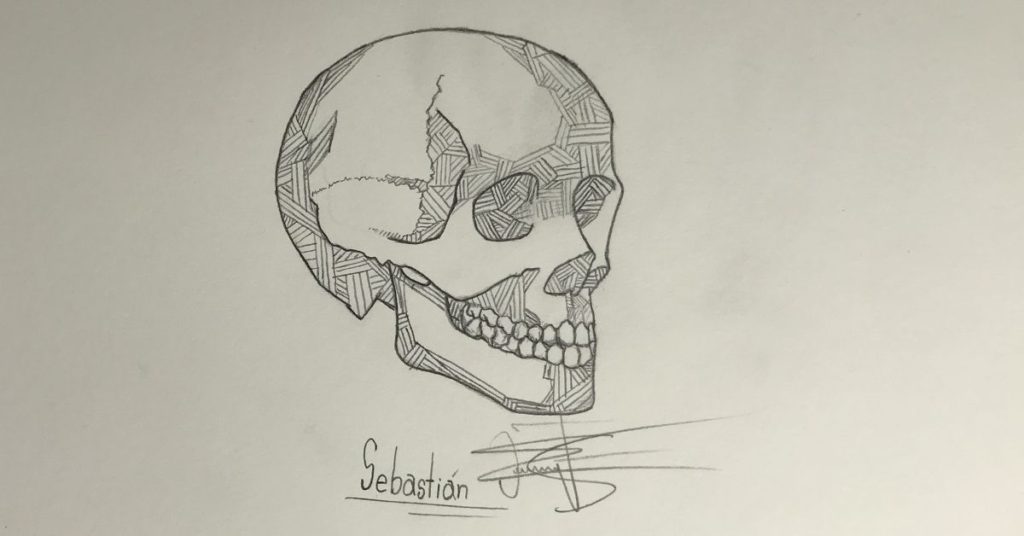 Basket Woven hatching skull drawing